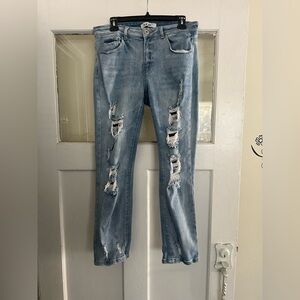 Stylish Distressed Blue Women's Cropped Jeans